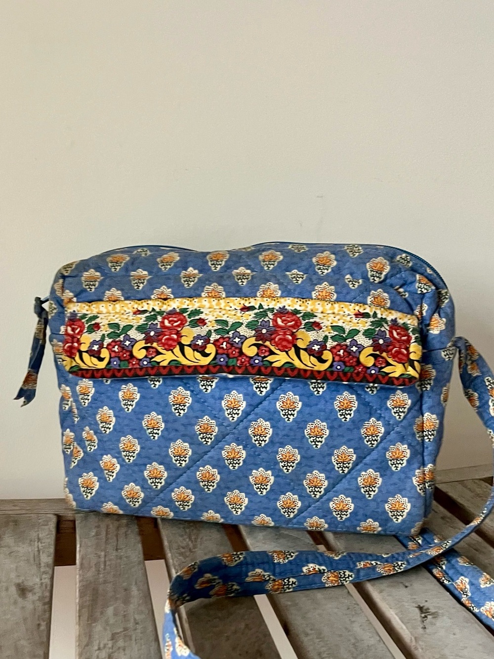 Pierre Deux Quilted Crossbody Bag Blue Floral French Country Vintage